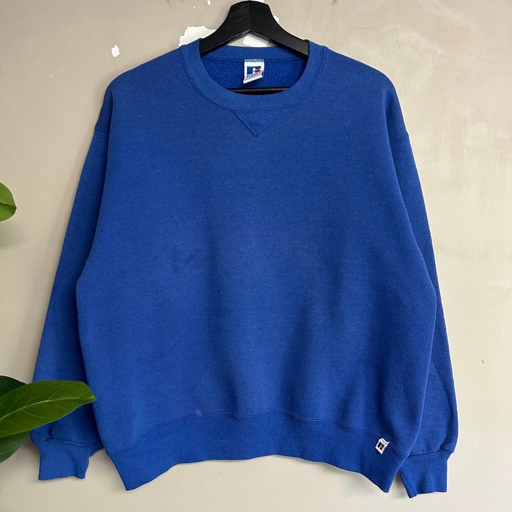 Vintage 90s Russell Athletic Faded Blue Boxy Fit Sweatshirt Mens L Made in USA